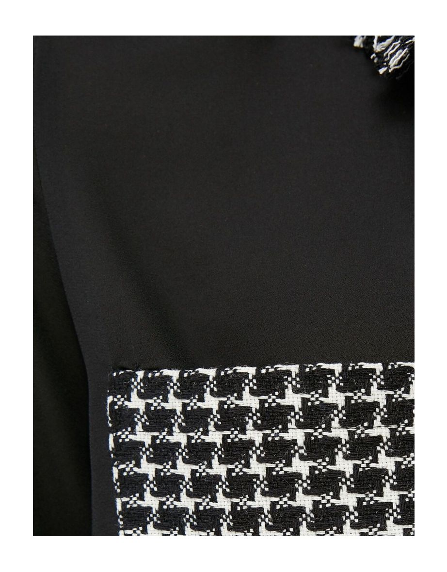 Chiffon Shirt Crowbar Pattern Tweed Pocket Detailed Long Sleeved Buttoned. - 5