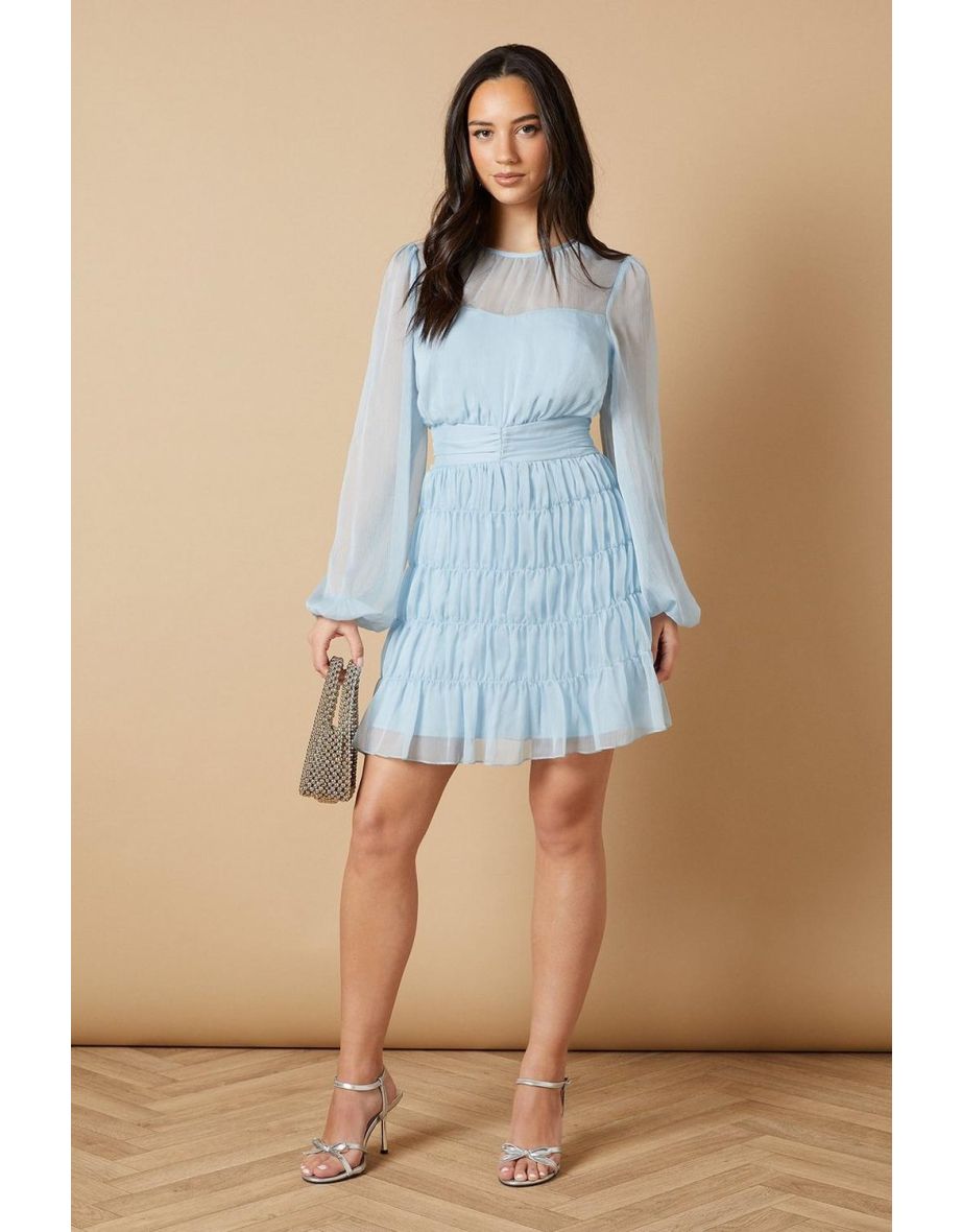 Ruched Waist Mesh Insert Mini Dress - 3