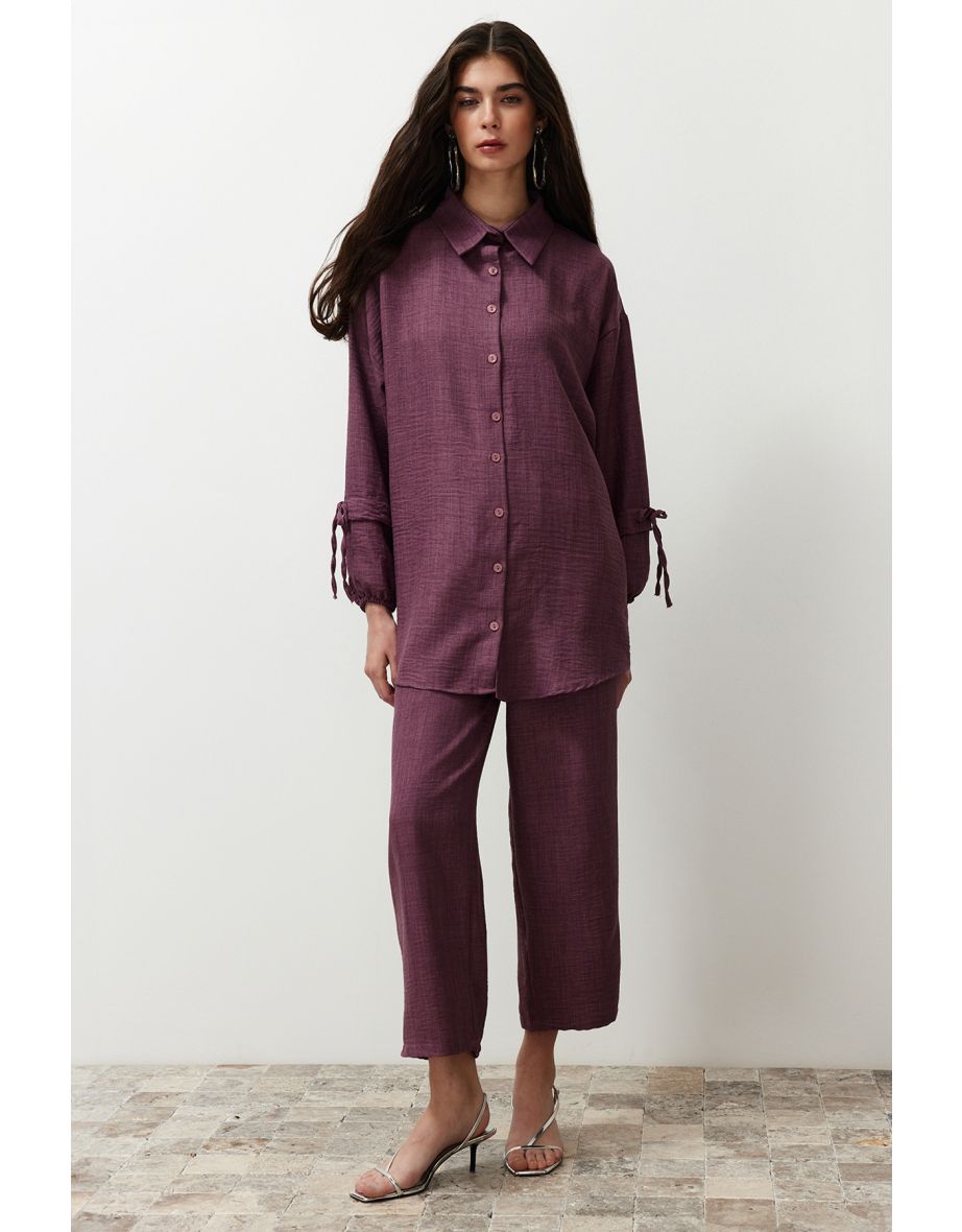 Damson Linen Look Woven Two Piece Set