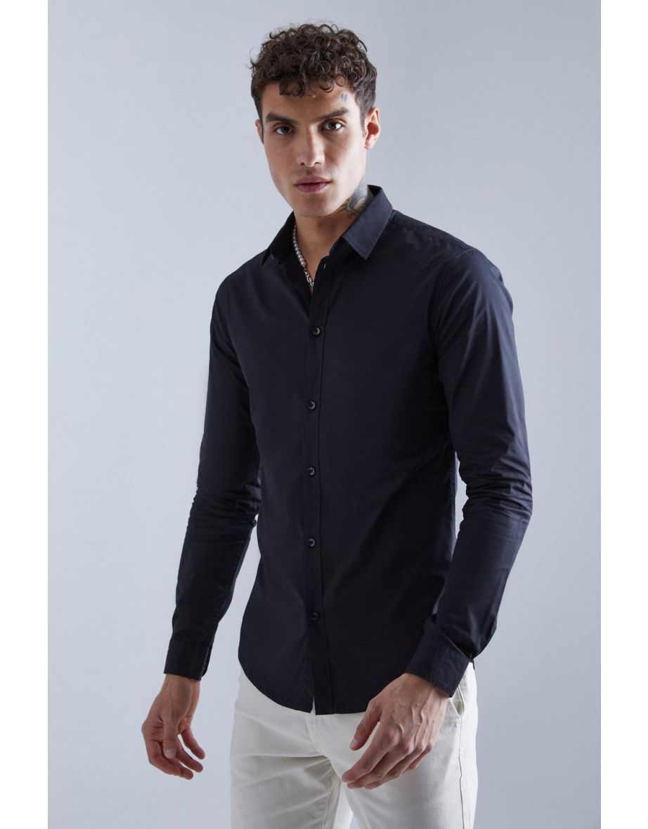 Long Sleeve Muscle Shirt - black
