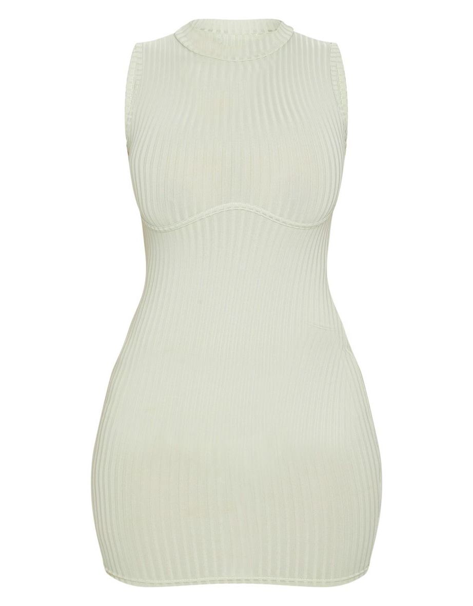 Shape Sage Green Rib Bust Detail Bodycon Dress - 4