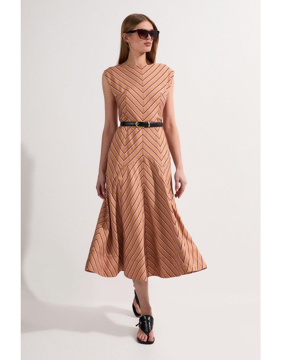 Cotton Stripe Full Skirted Midi Dress