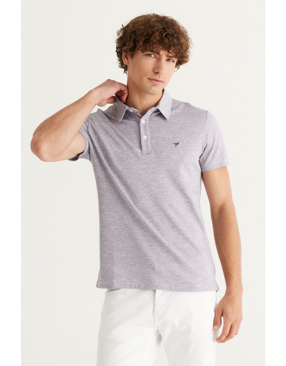 Men's Purple-white Easy Iron Slim Fit Slim Fit Polo Neck Short Sleeve Jacquard T-Shirt - 5