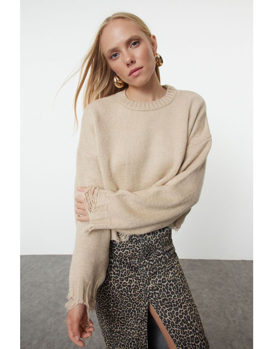 Stone Crop Super Wide Pattern Soft Texture Knit Sweater - 4