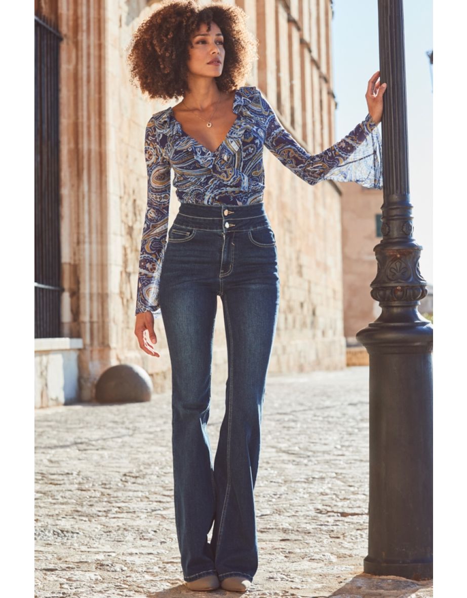 Blue Black Contour Waist Kick Flare Jeans - 4