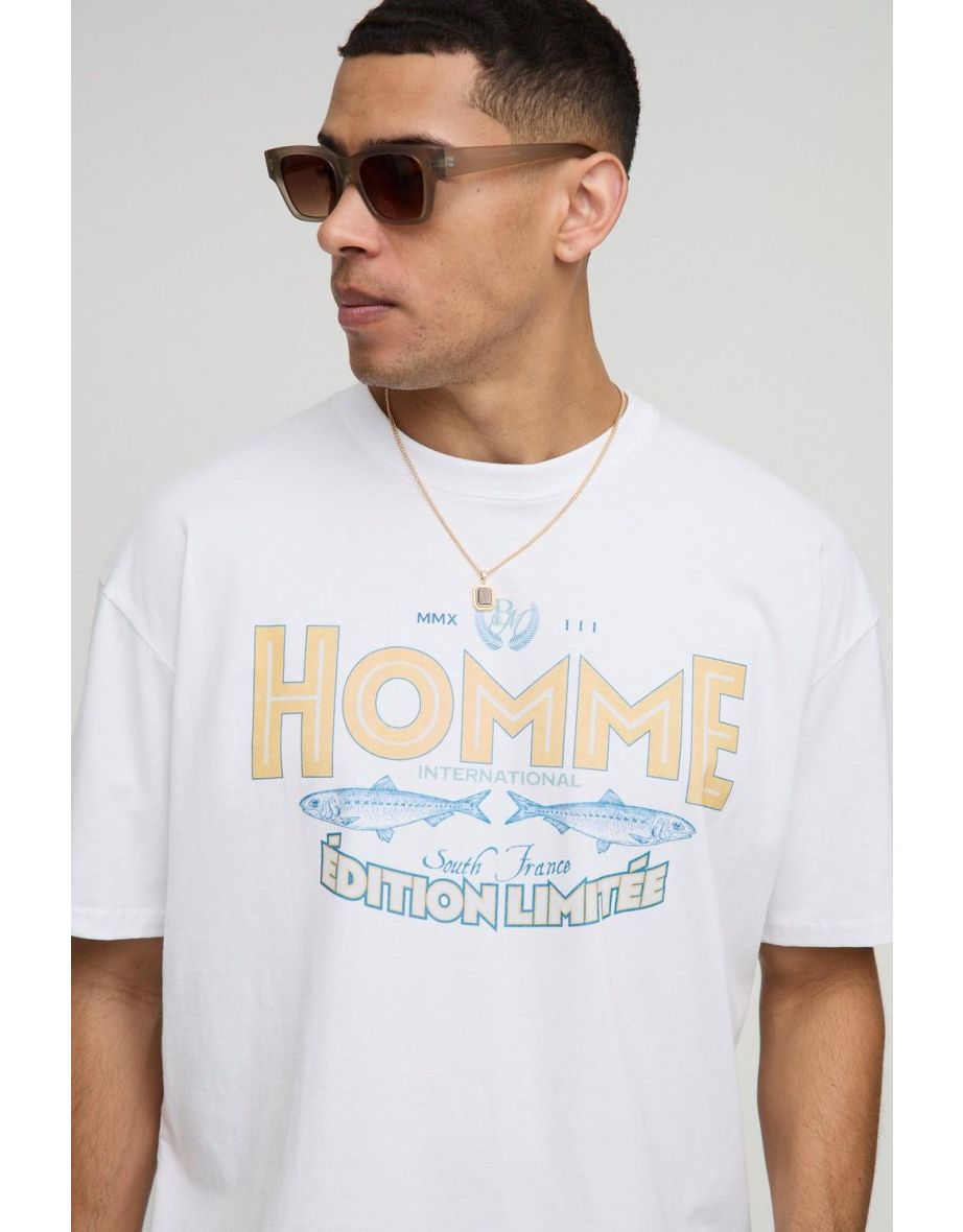 Oversized Homme Sardine Graphic T-Shirt - white - 2