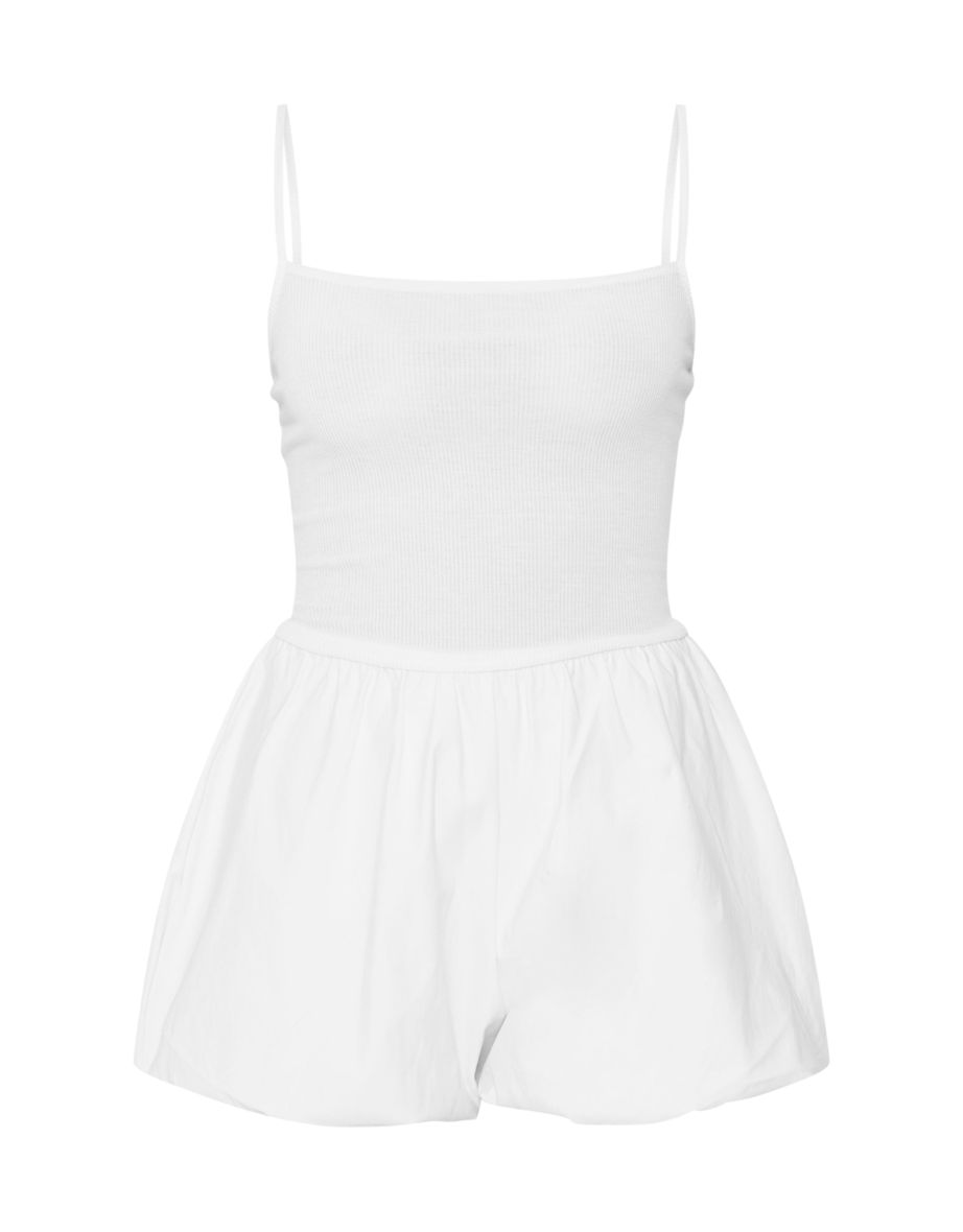 White Rib Contrast Puff Short Playsuit - 4