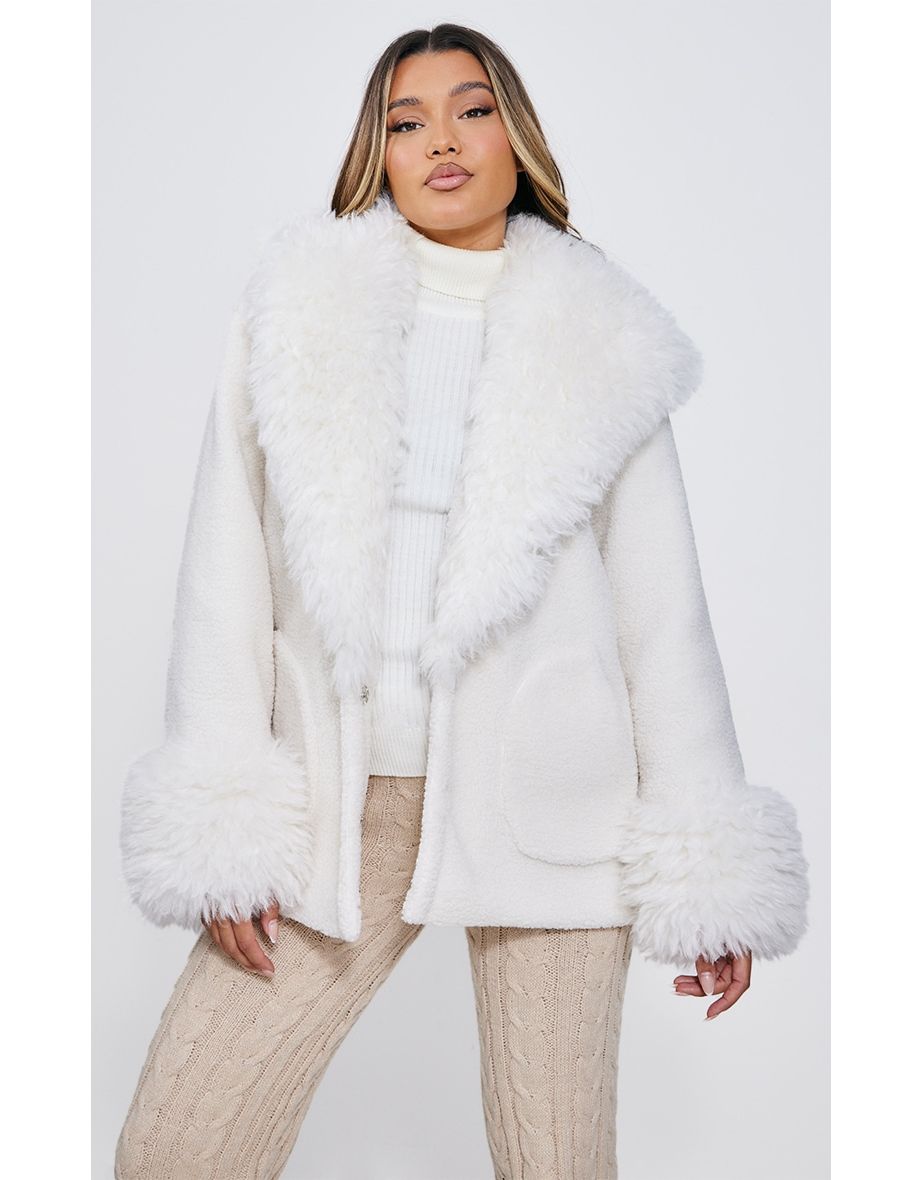 Cream borg faux fur hoodie online