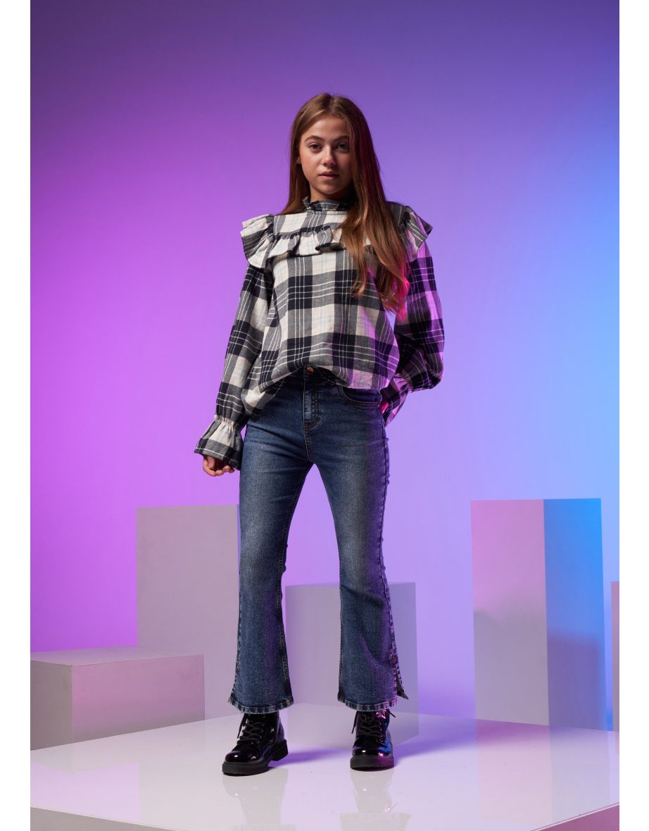 Belle Check Ruffle Yolk Blouse
