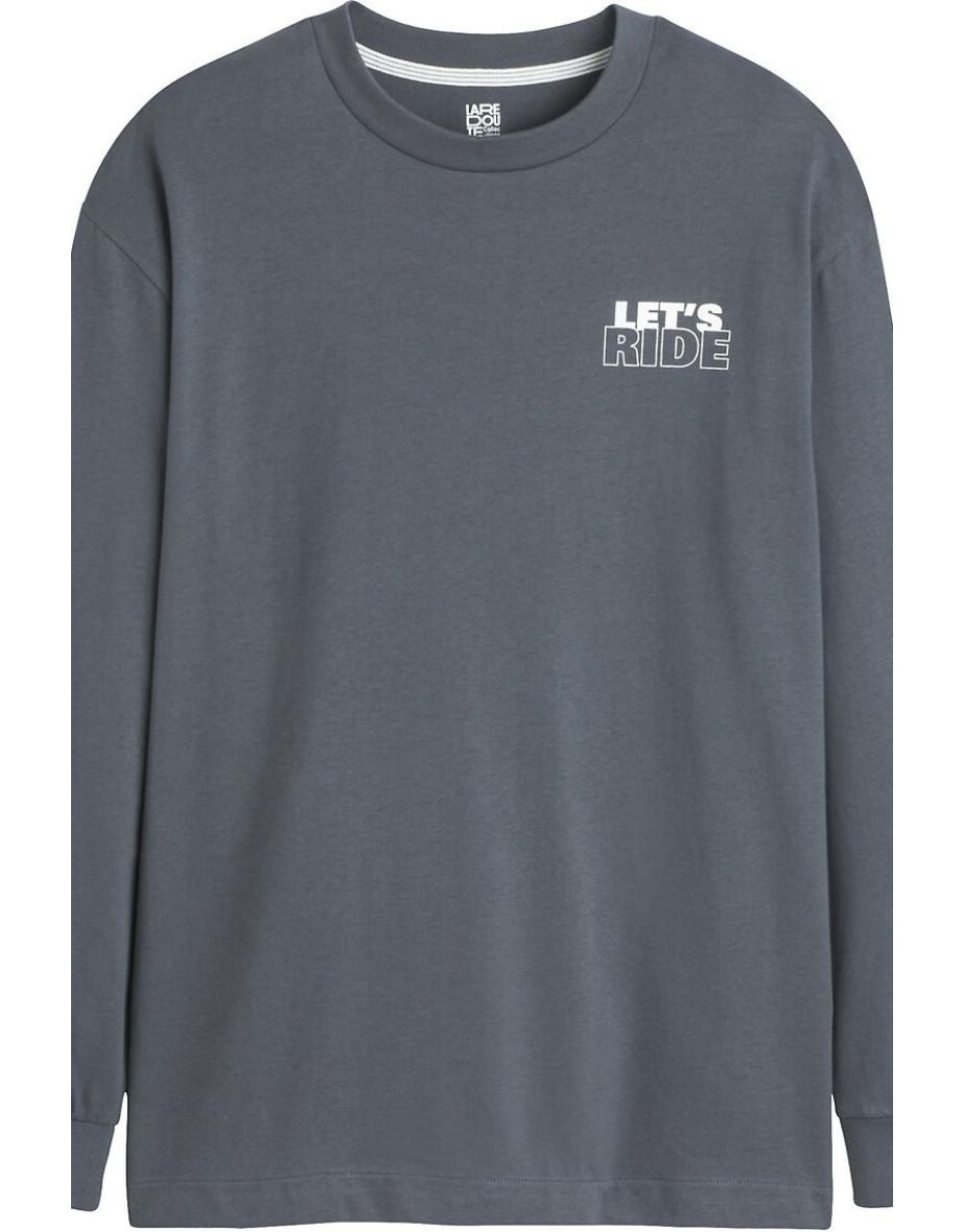 Cotton Long Sleeve T-Shirt with Slogan Print on Back