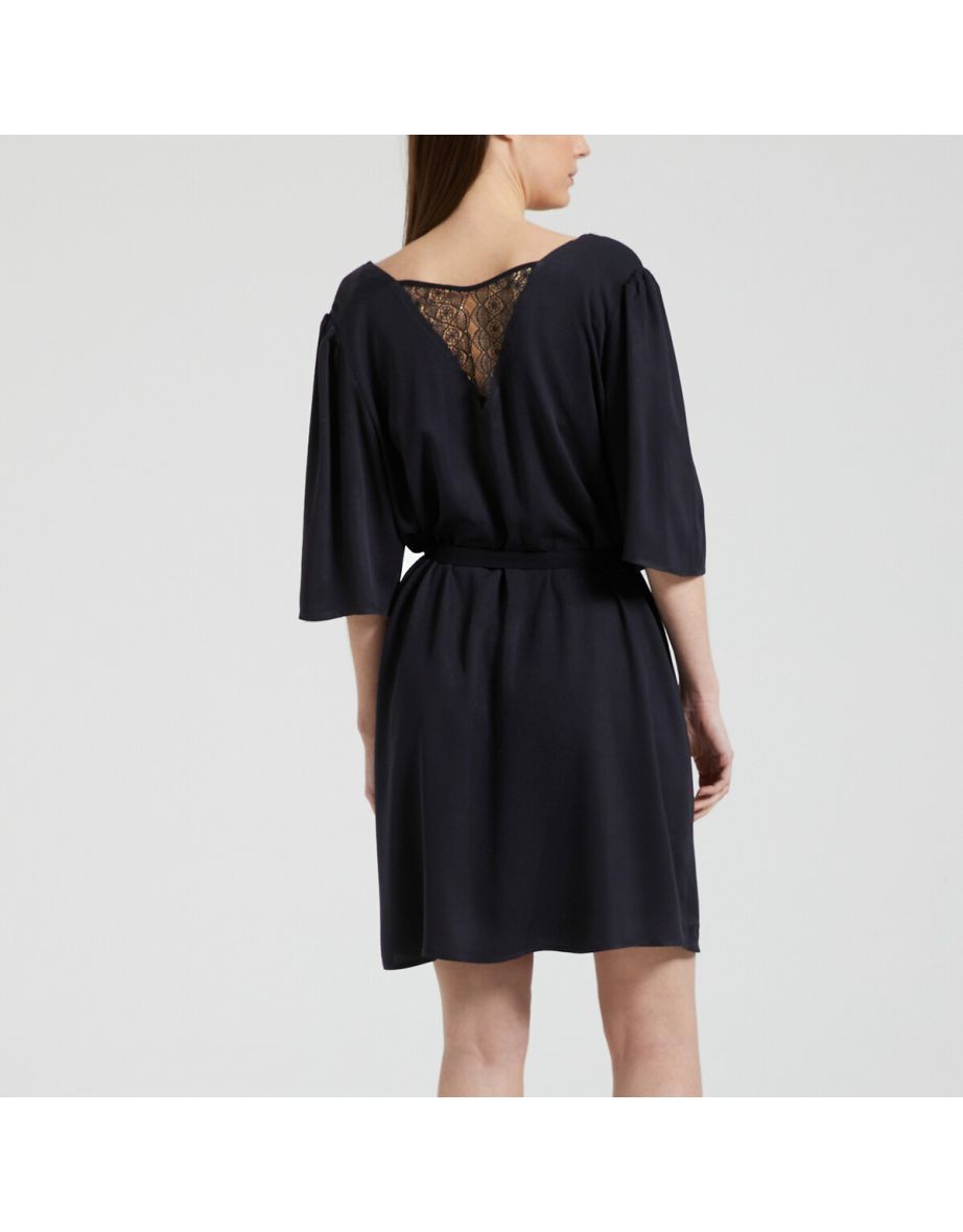 Shift Mini Dress with Lace Back - 5