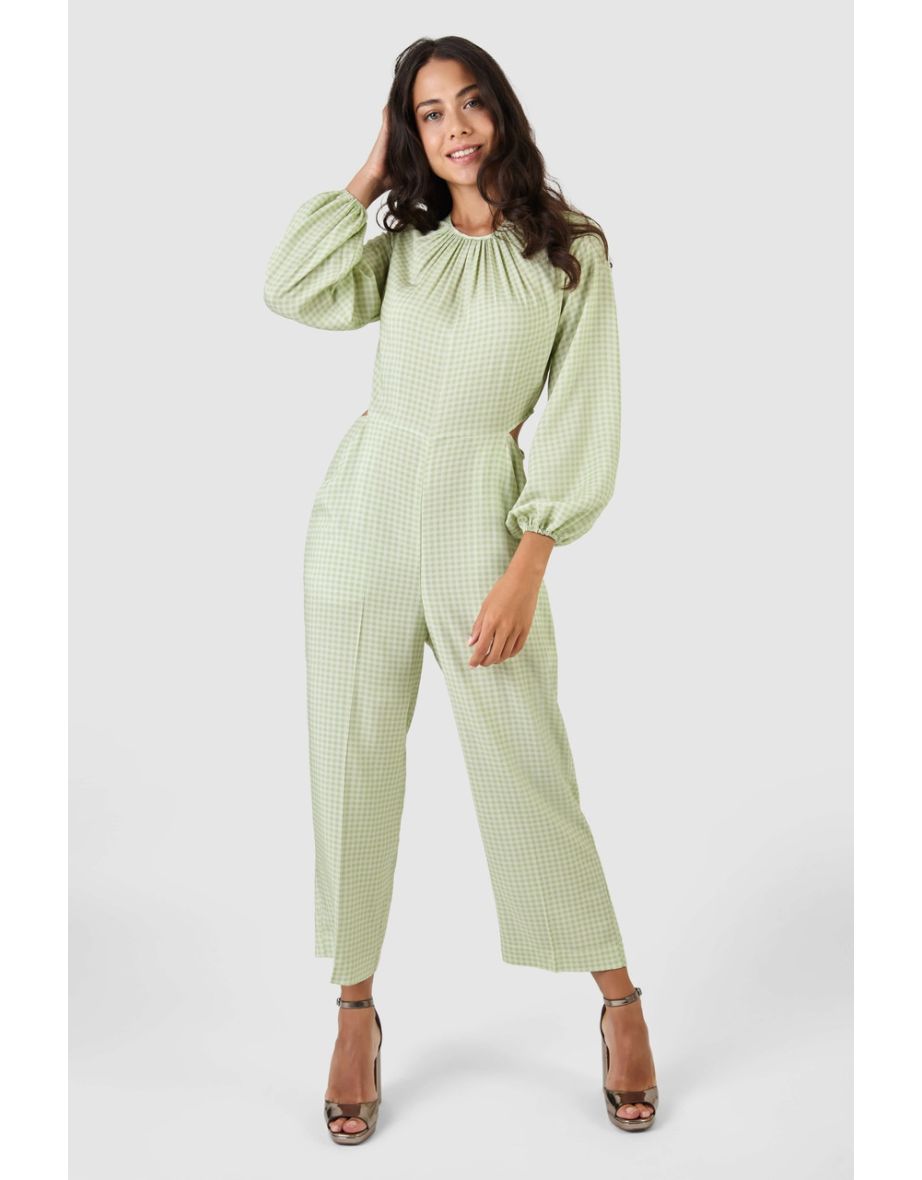 Closet London Lime Green Gingham Print Cut Out Waist Jumpsuit