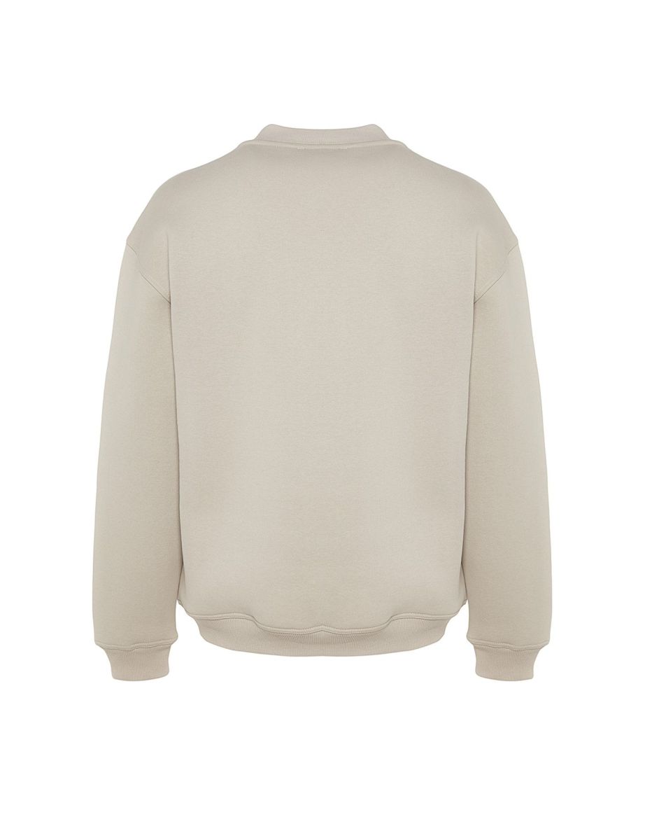Stone Oversize/Wide Cut Half Turtleneck Letter Embroidered Sweatshirt - 7
