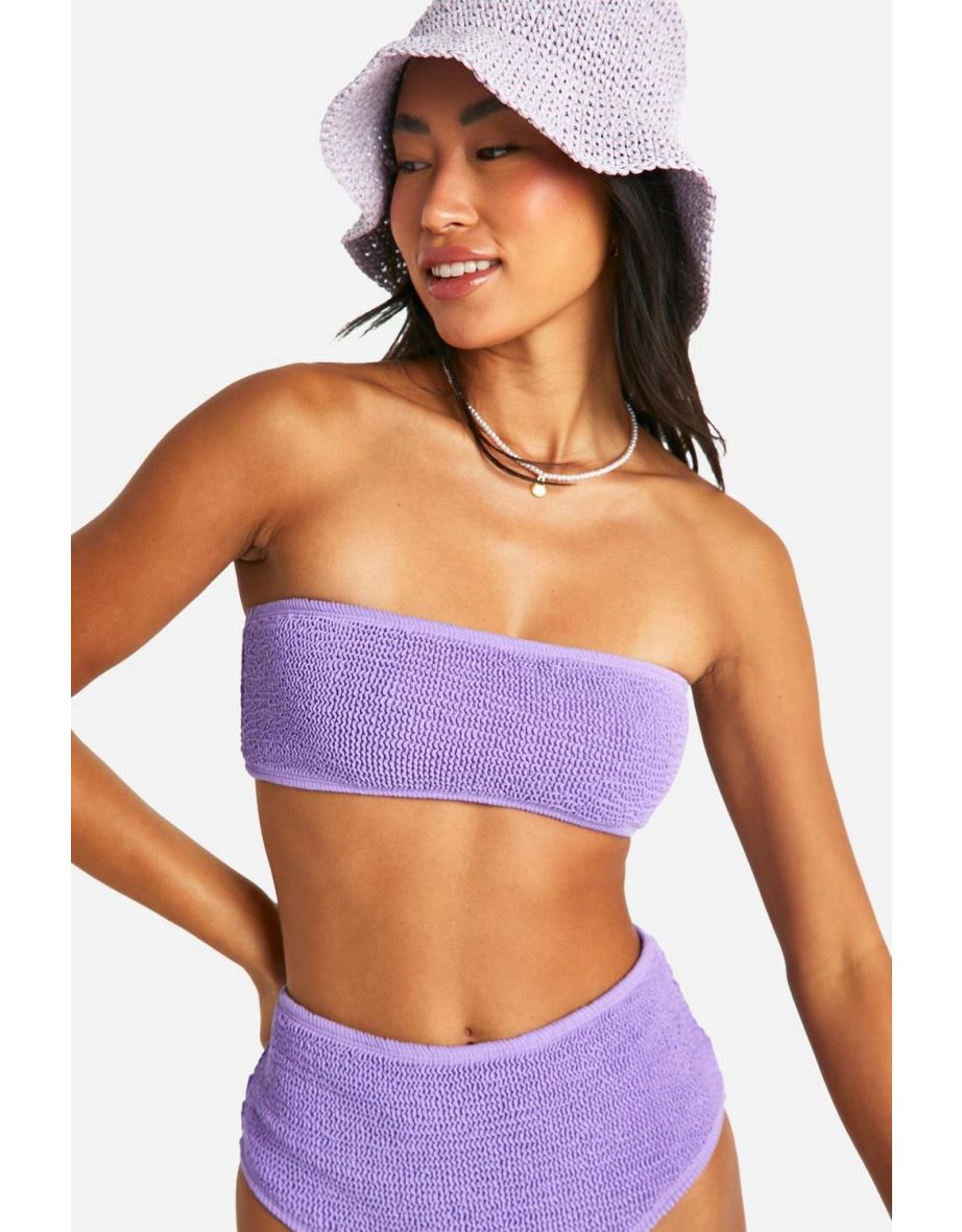 Premium Crinkle Bandeau Tube Bikini Top - lilac