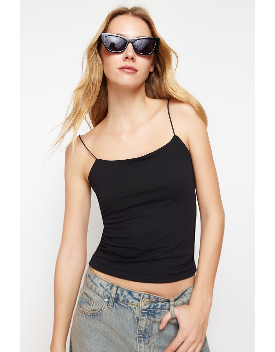 Black Strap Regular Stretch Knitted Undershirt