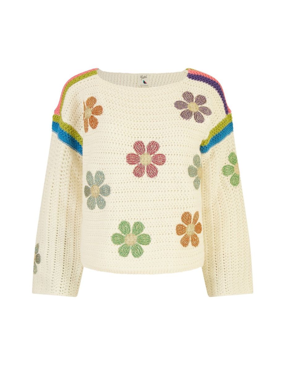 Yumi Cream Crochet Flower Jumper - 6