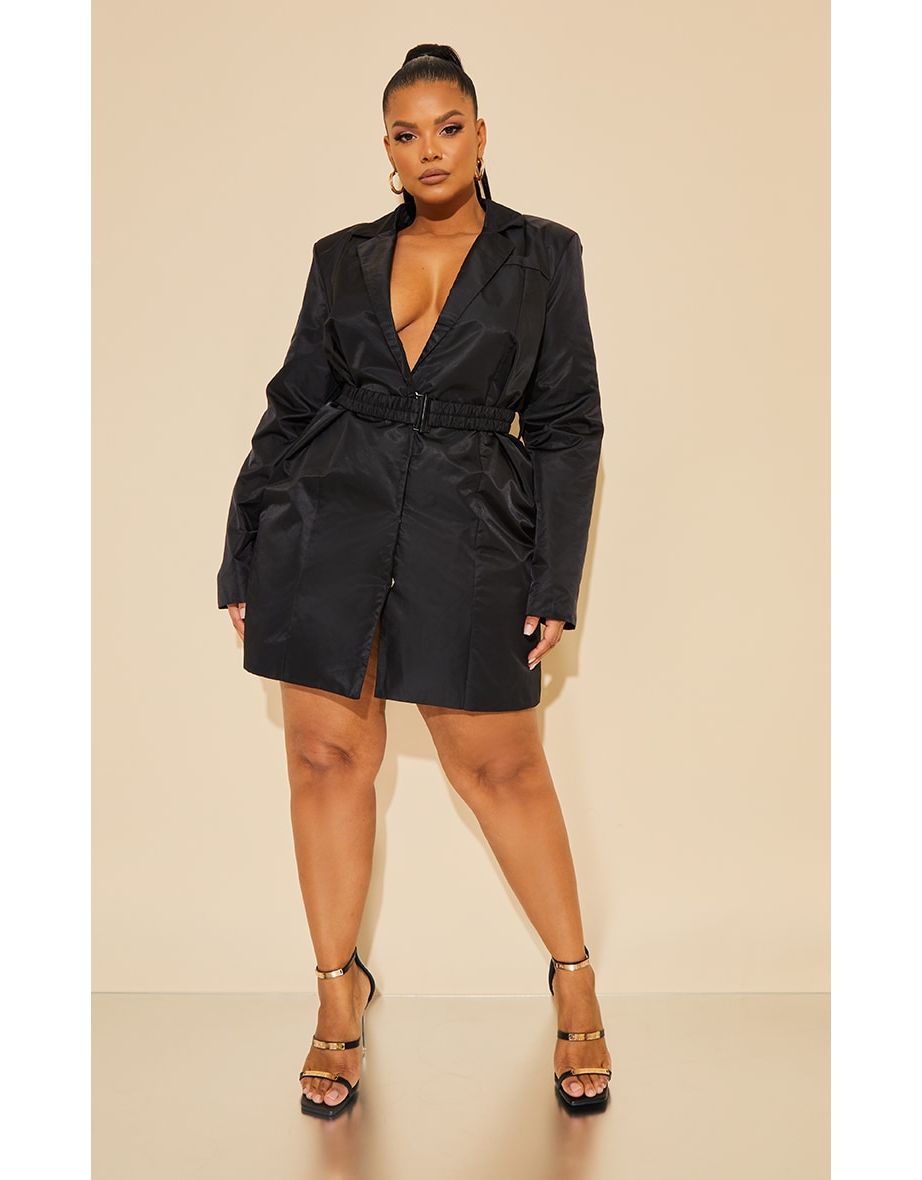 Plus Black Nylon Oversized Blazer Dress
