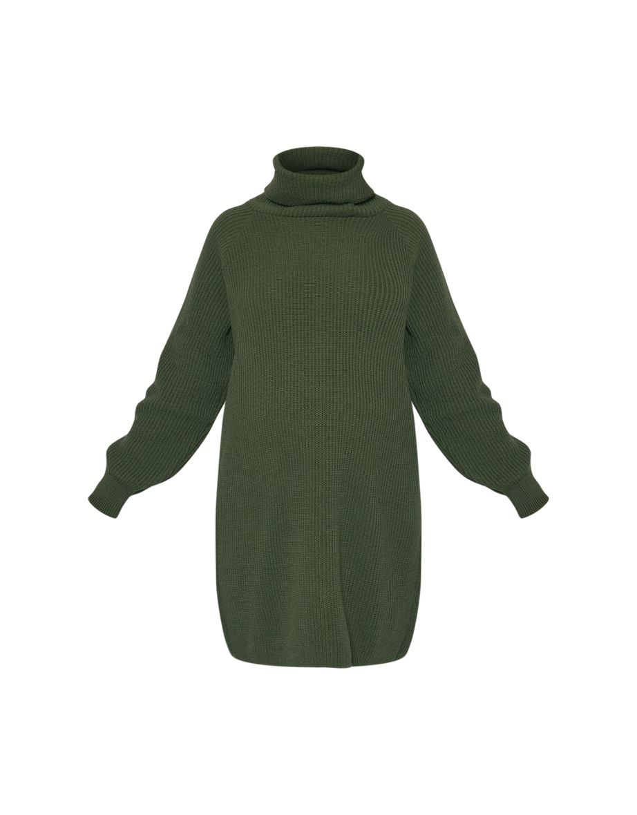 Maternity Olive Khaki High Neck Oversized Jumper Dress - 4