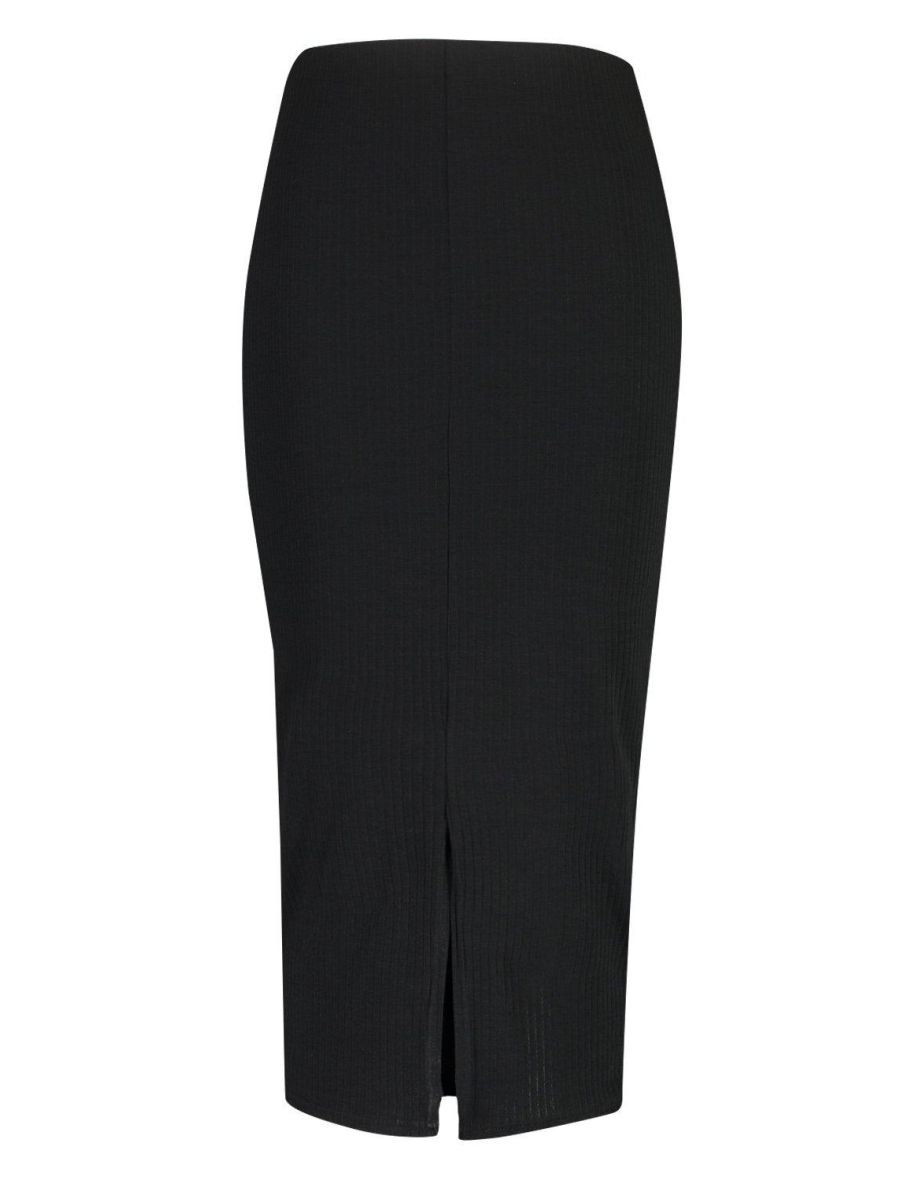 Plus Soft Rib Split Front Midaxi Skirt - black - 1