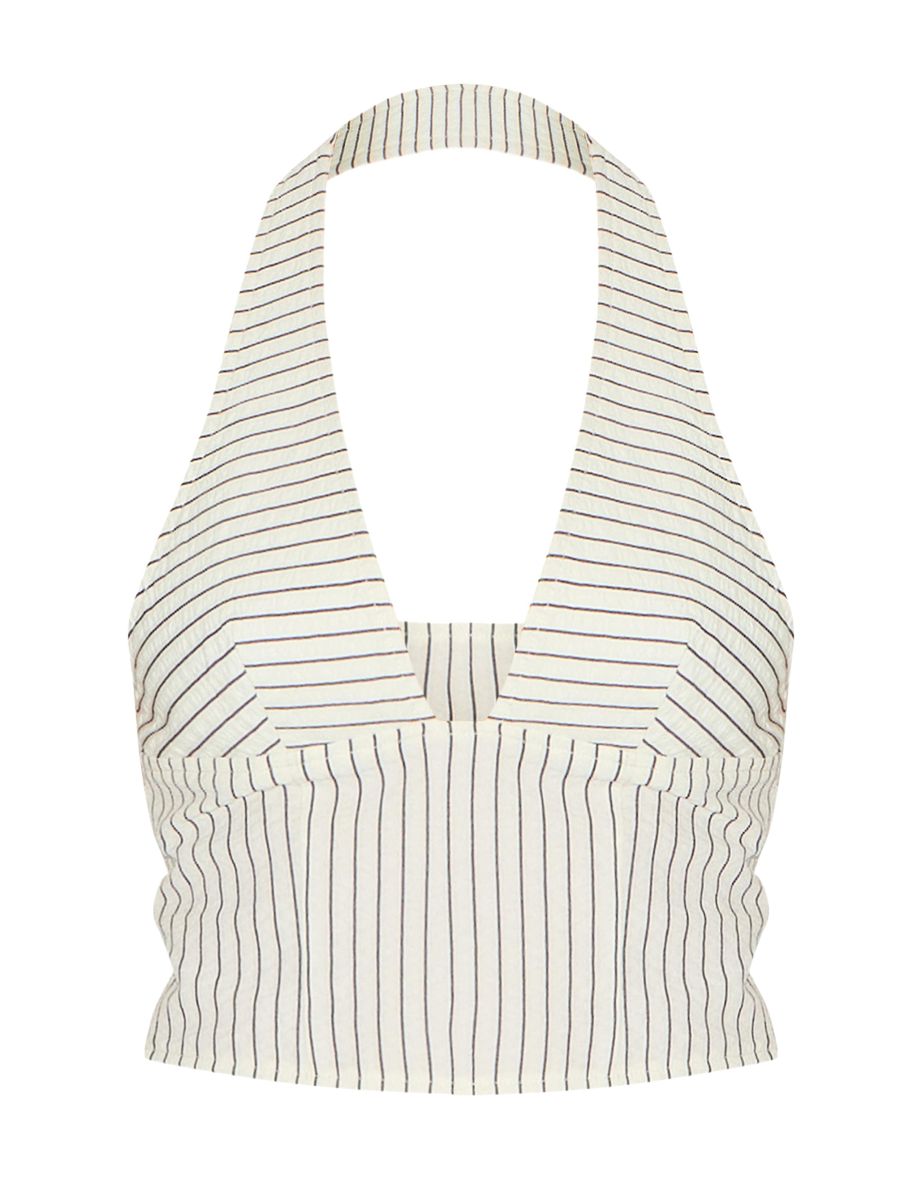 Cream Striped Halterneck Low Back Top - 4