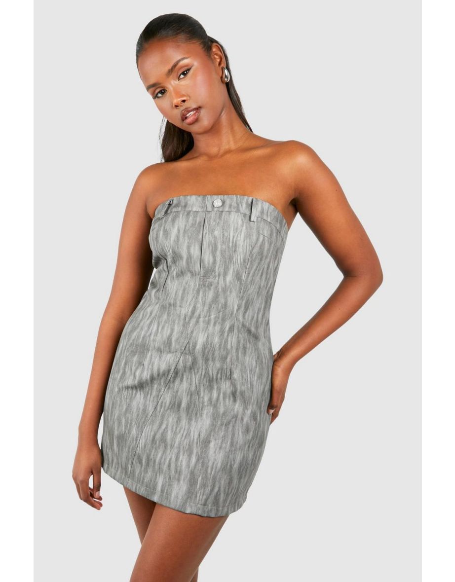 Shop Washed Leather Look Bandeau Mini Dress grey Online in Bahrain VogaCloset