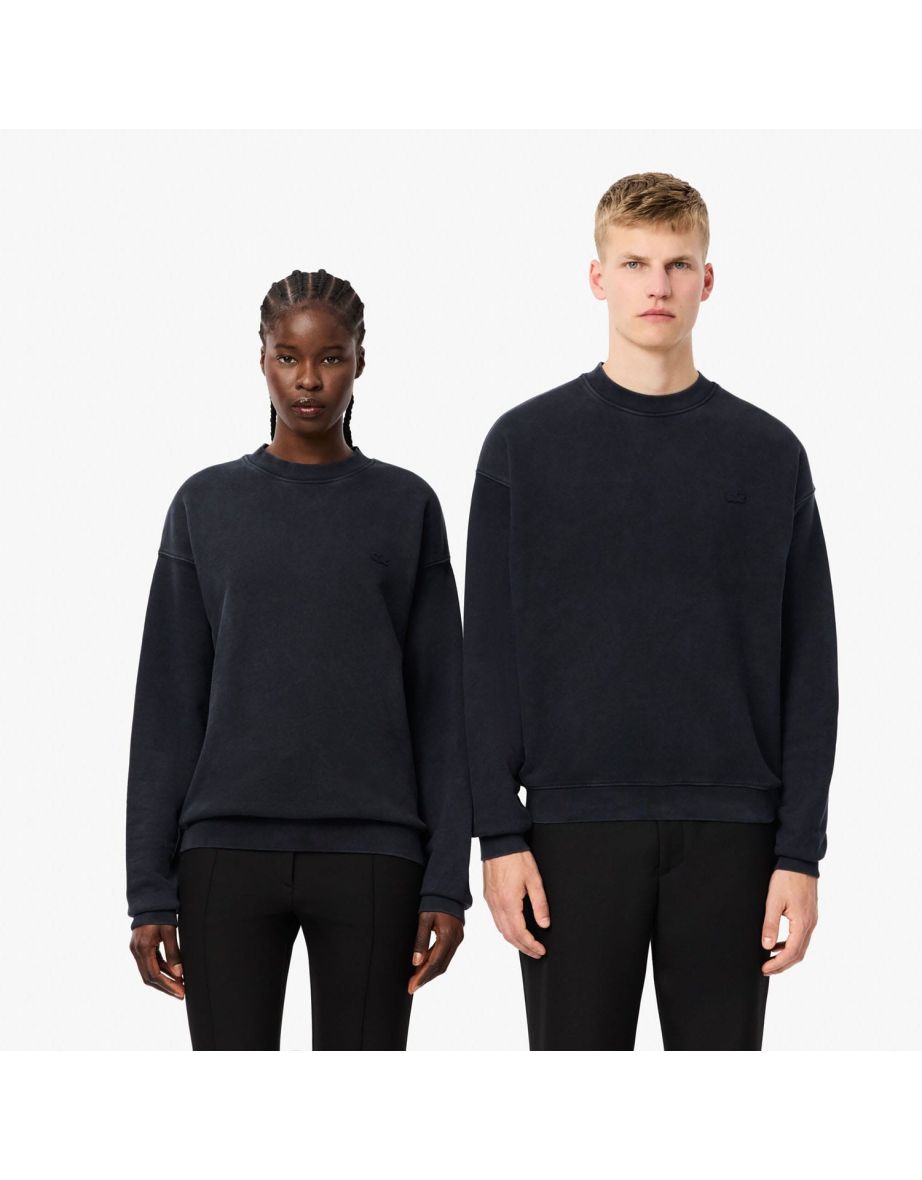 Men's Lacoste Loose Fit Washed Effect Fleece Sweatshirt in Black