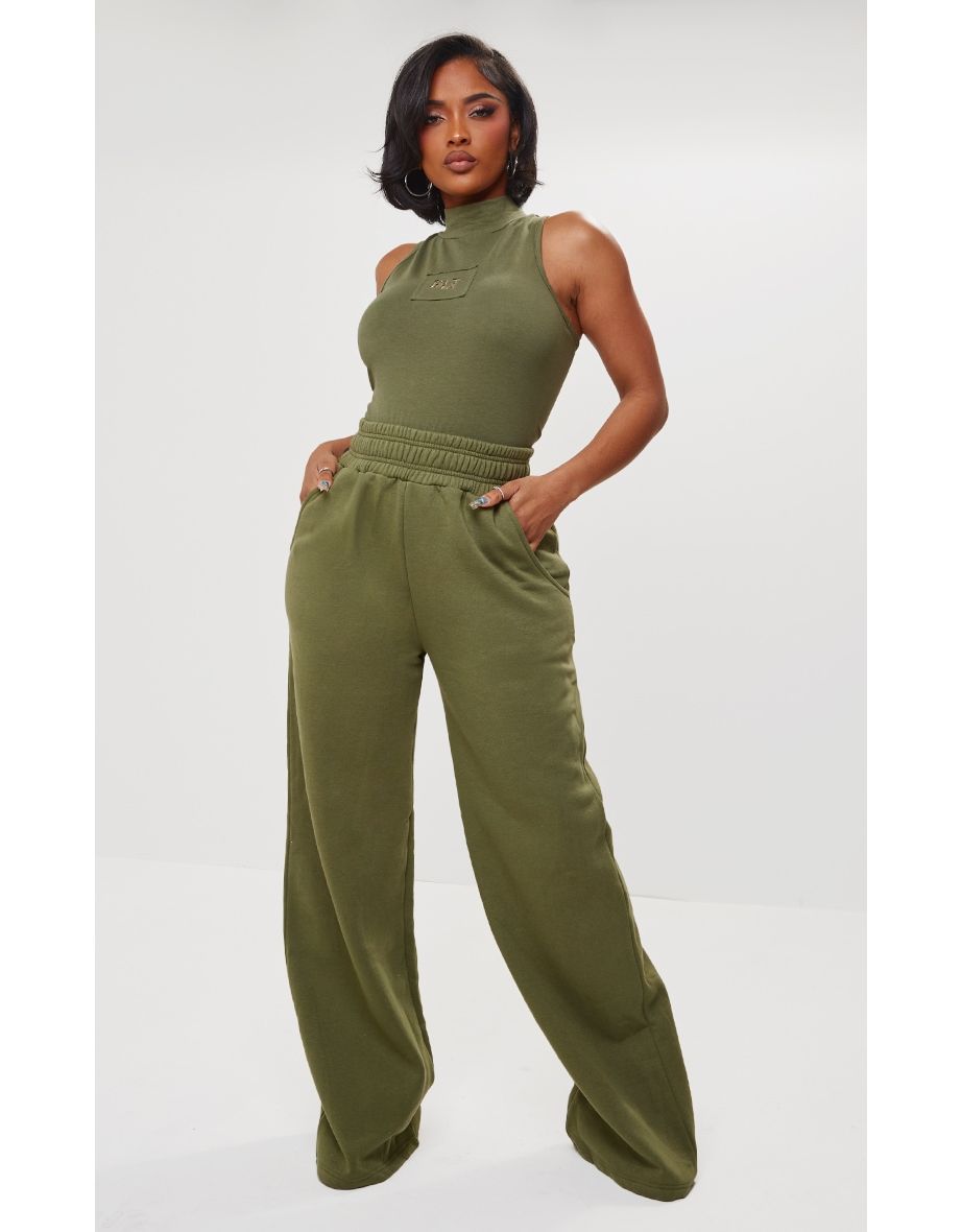 Shape Khaki Sweat High Waist Wide Leg Joggers