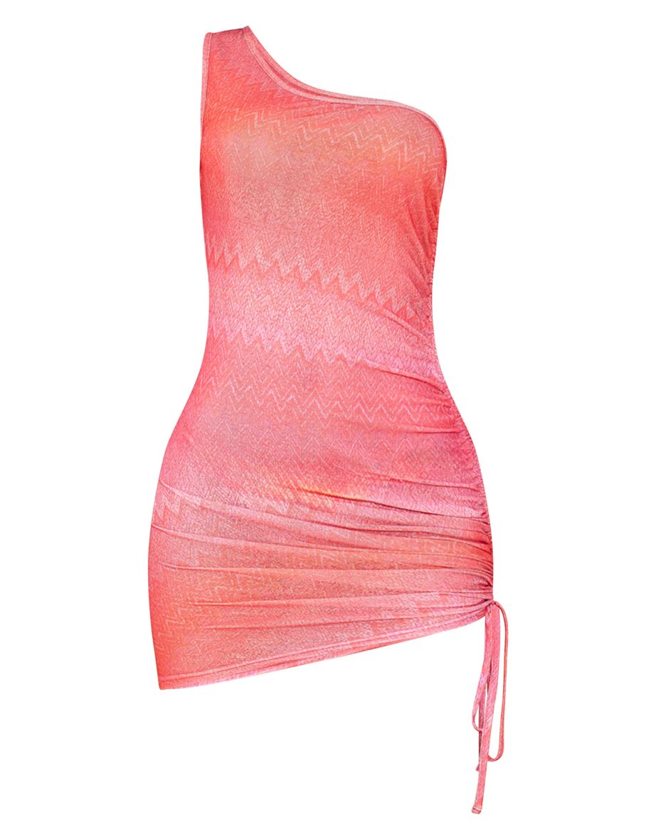 Red Onion Skin One Shoulder Ruched Bodycon Dress - 4