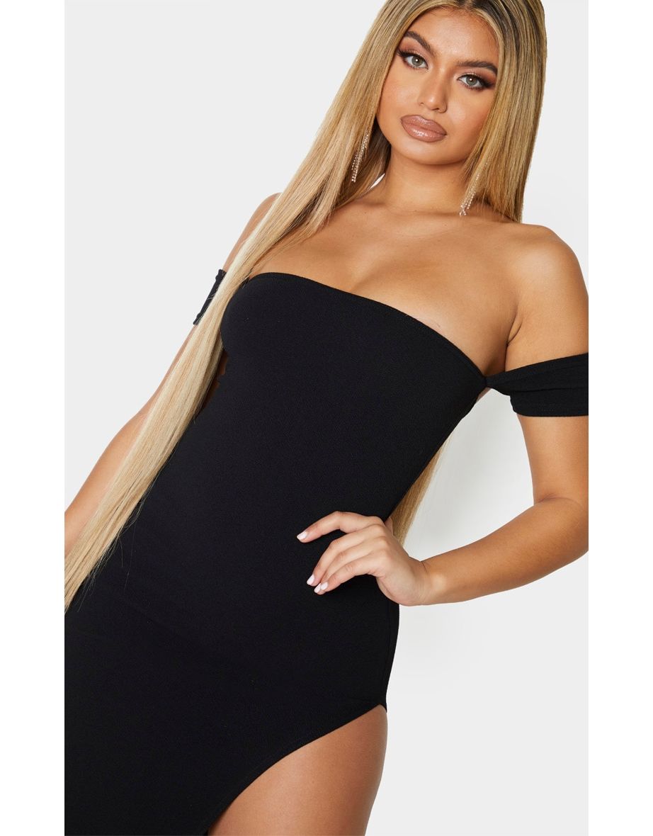 Black Cuff Detail Side Split Midi Dress - 4
