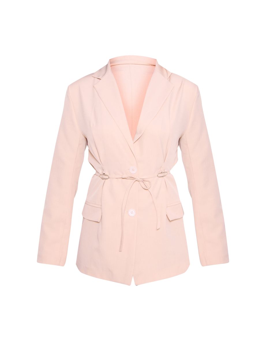 Oatmeal Tie Front Bow Detail Blazer - 4