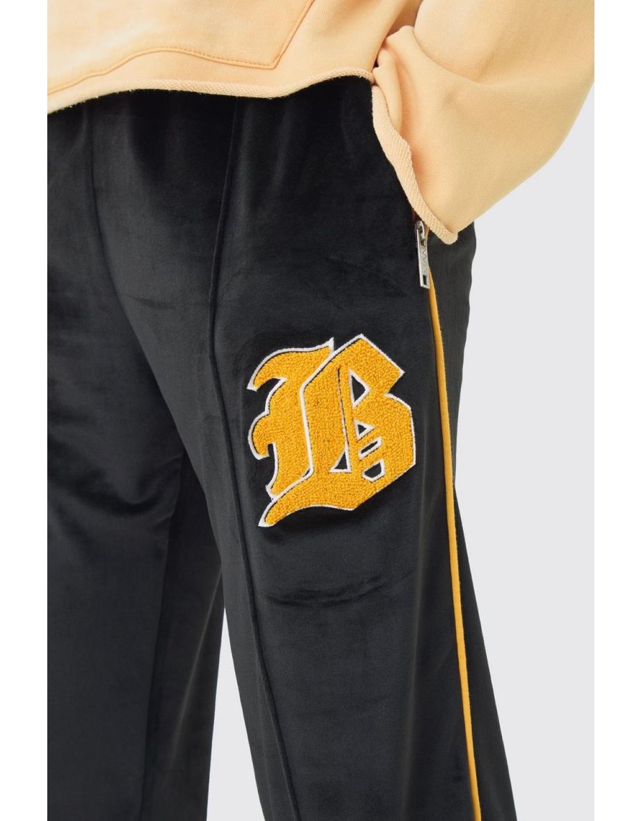 Straight Leg Varsity Velour Jogger - black - 2