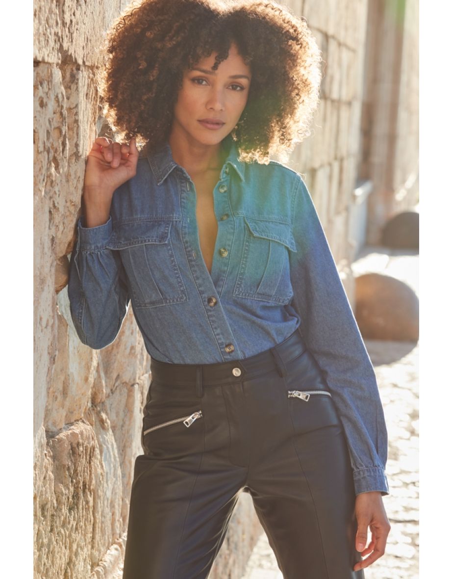 Mid Blue Denim Utility Shirt - 4