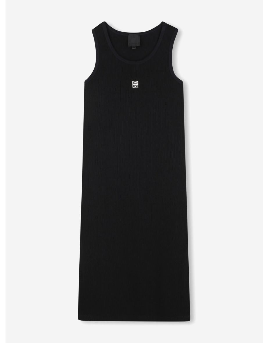 Girls Ribbed Logo Tank Dress in Black