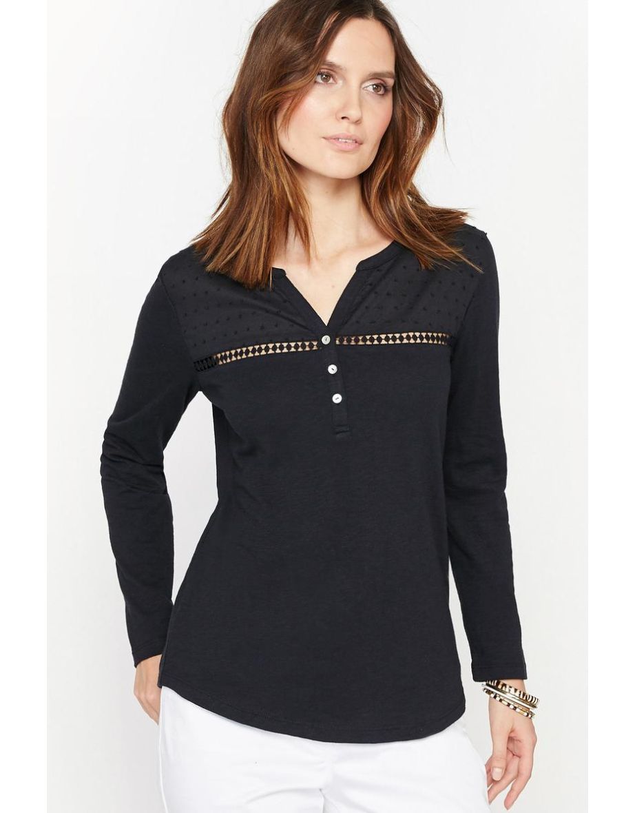 Grandad Collar T-Shirt in Pure Cotton Slub