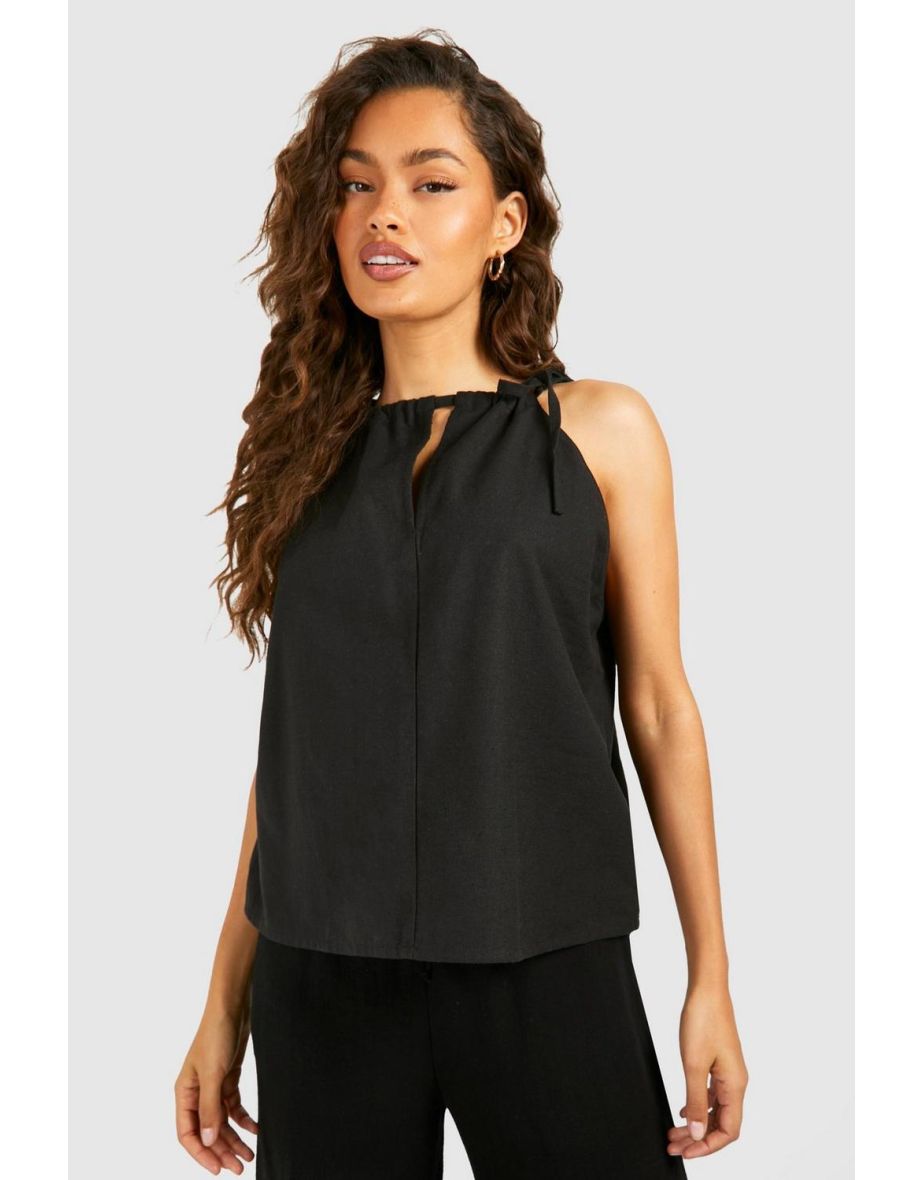 Linen Strappy Top - black
