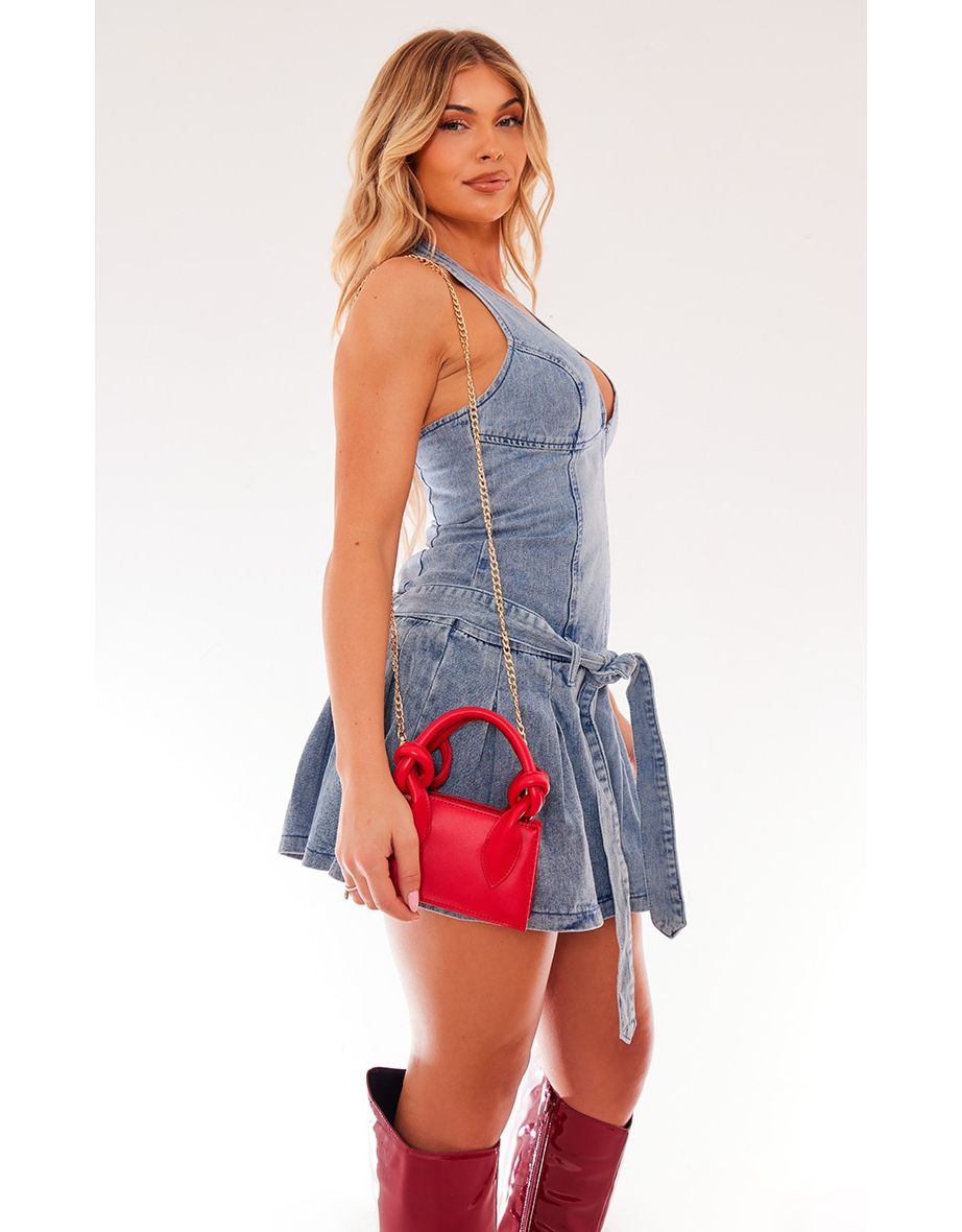 Cherry Red Pu Mini Knot Handle Grab Bag - 3