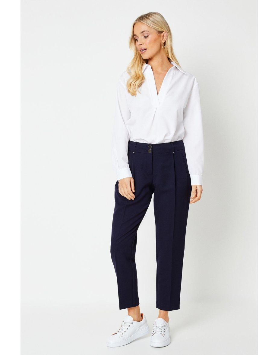 Petite Navy Smart Tapered Leg Trousers