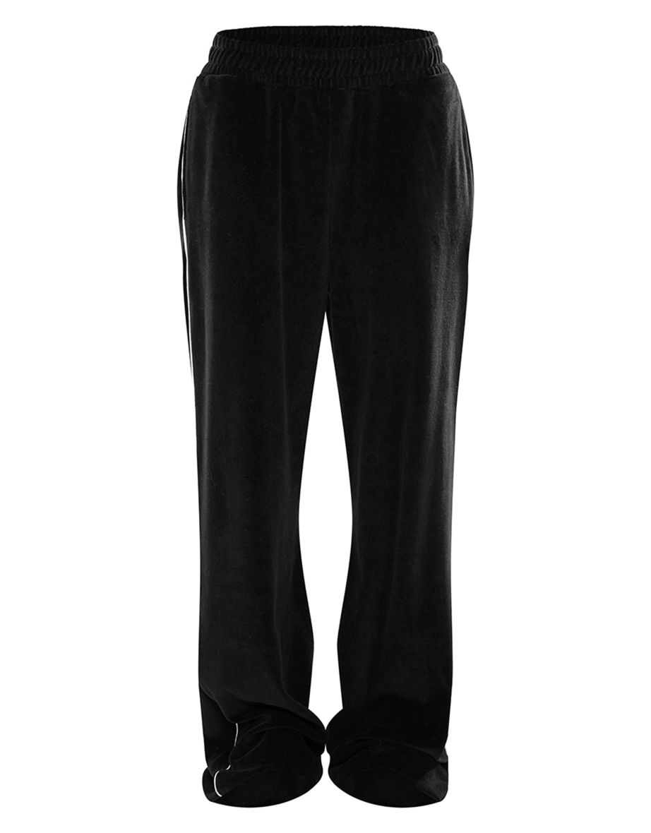 Black Velvet Side Stripe Wide Leg Joggers - 4