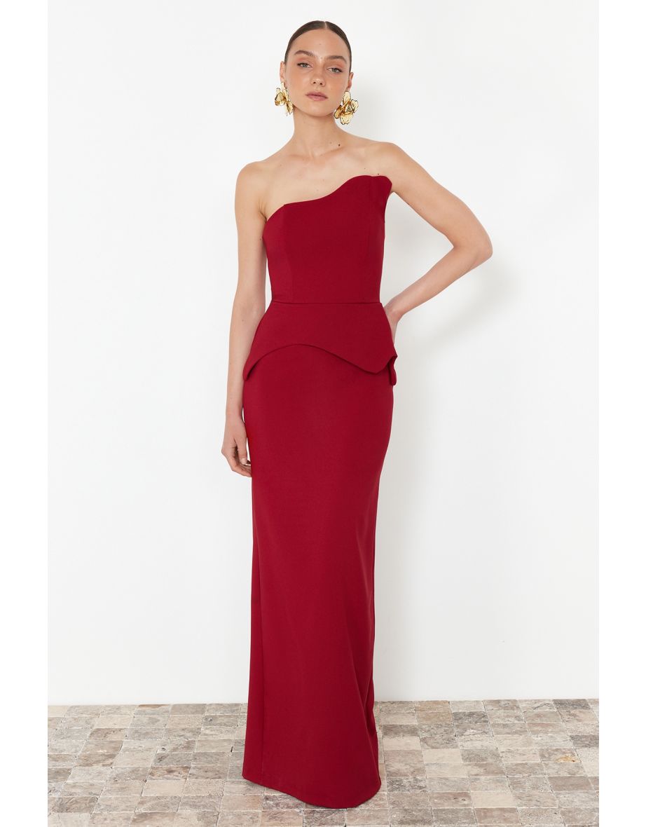 Burgundy Body-Sitting Single Sleeve Long Evening Gowns Dress