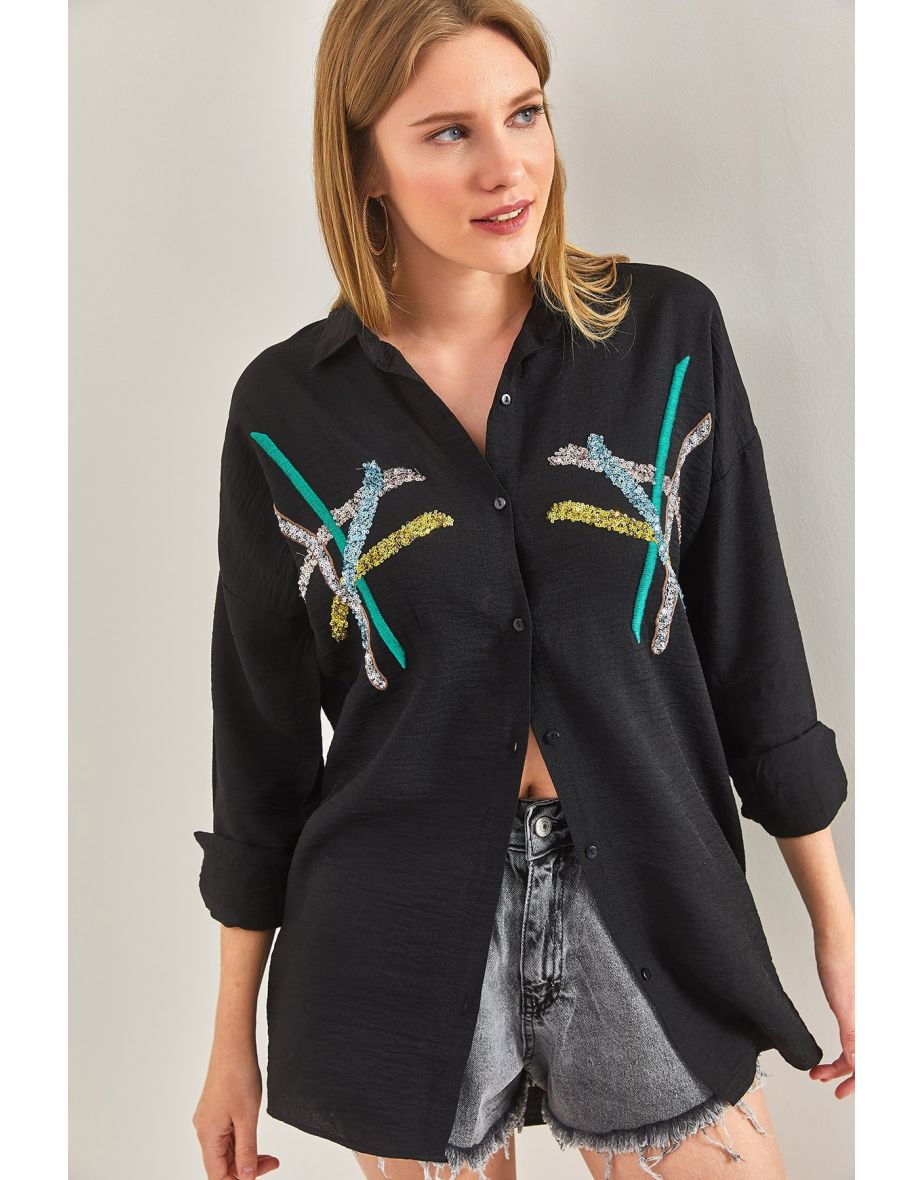 Women's Stamp Palette Embroidered Linen Ayrobin Shirt