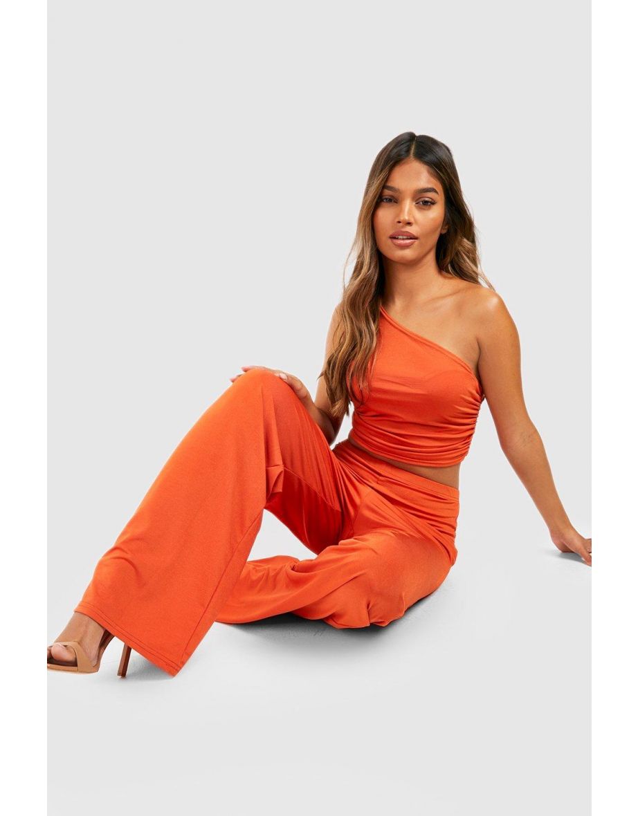 Textured Slinky Wide Leg Trousers - burnt orange - 3