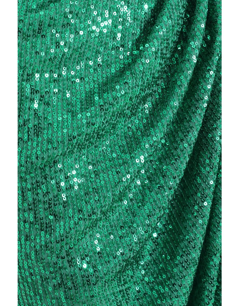 Jade Green Sequin Ruched Dress - 5