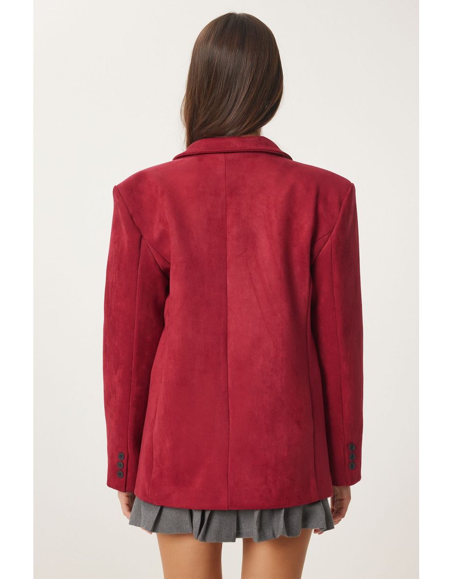Women's Burgundy Premium Suede Blazer Jacket - 6