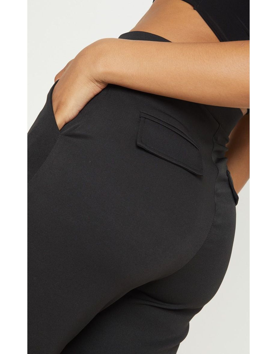 Tall Black Pocket Detail High Waisted Wide Leg Trouser - 4
