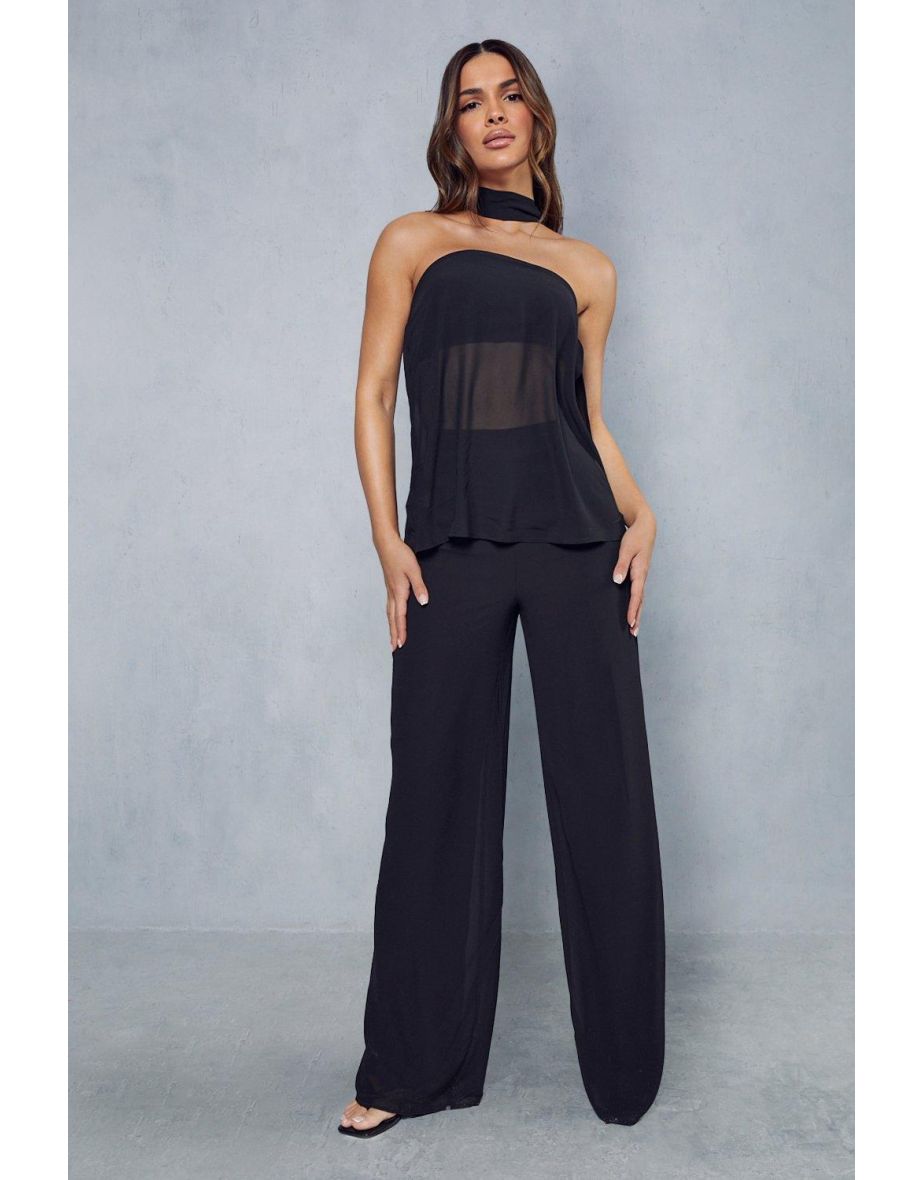 Sheer High Waisted Wide Leg Trouser