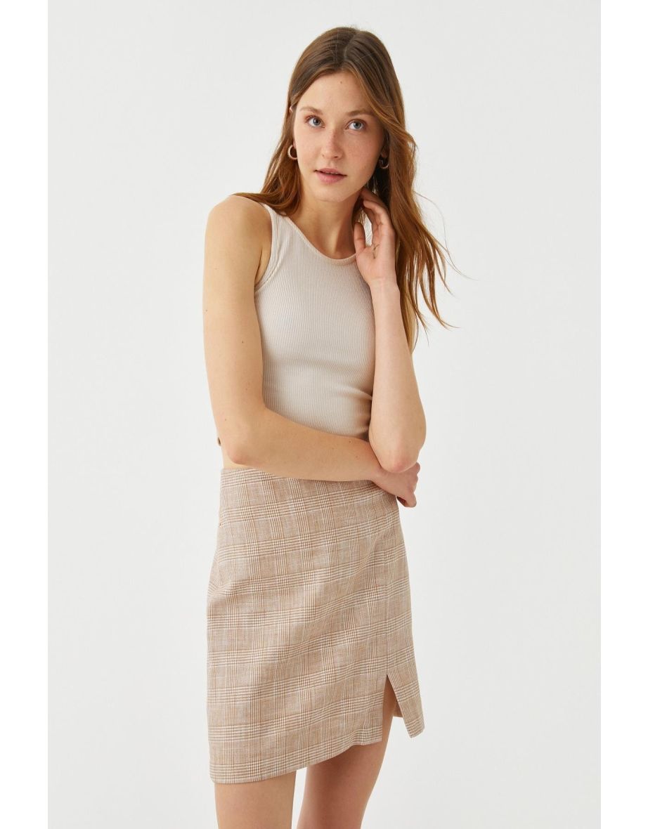 Women's Brown Checkered Skirt