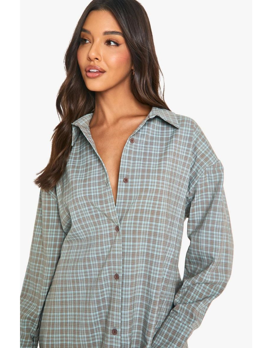 Check Cinched Waist Shirt Dress - 3