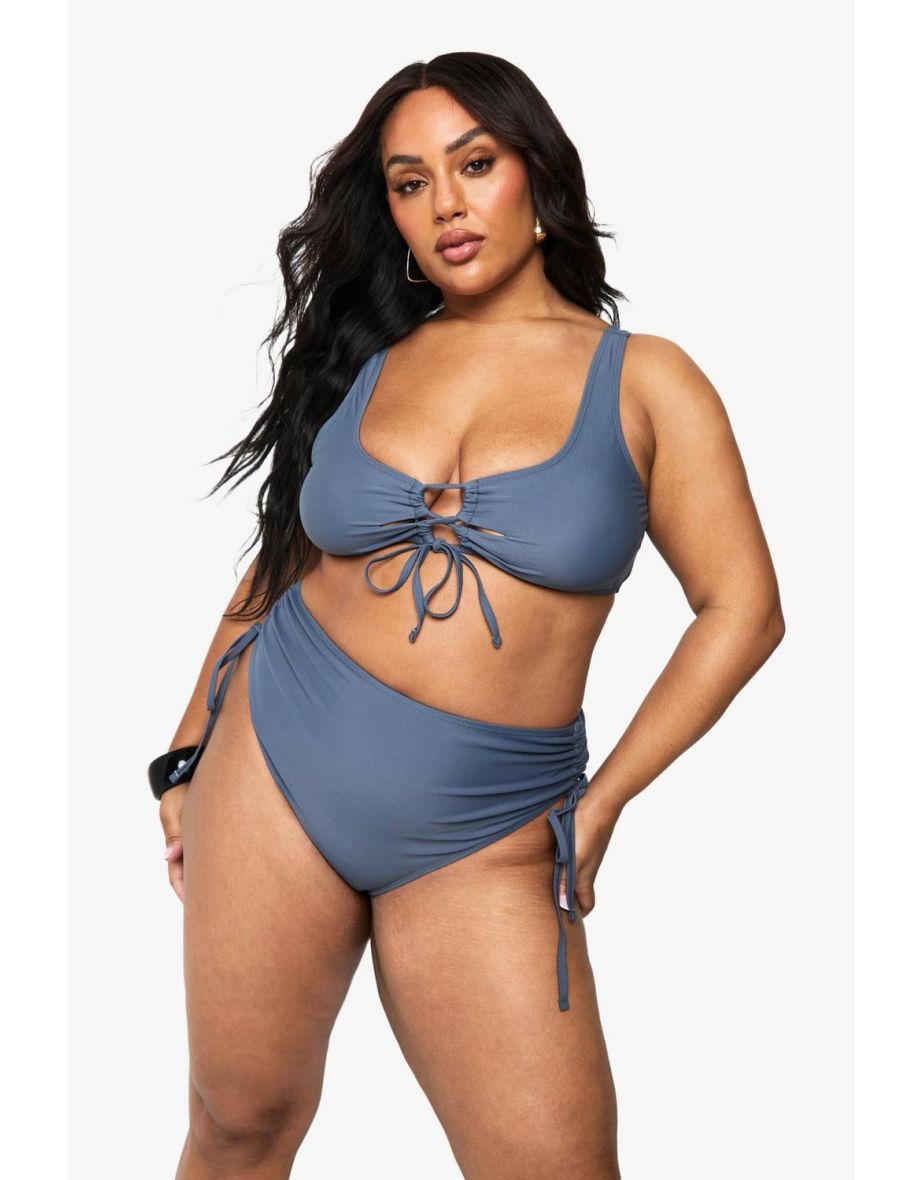 Plus Padded Lace Up Bikini Top - slate grey