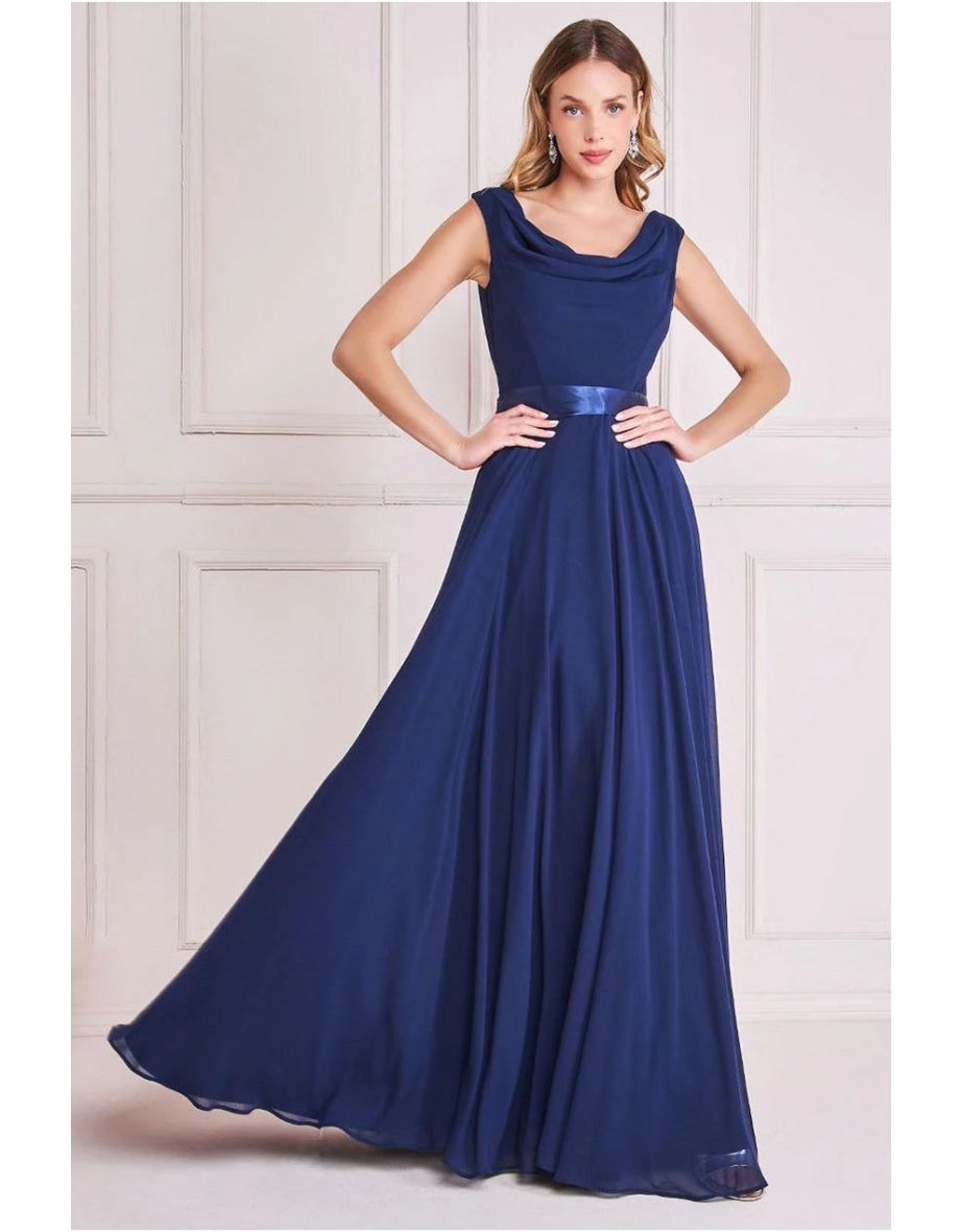 Goddiva Cowl Neck Chiffon Maxi Dress - Navy