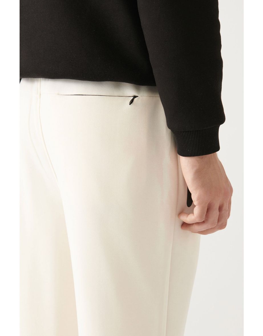 Men's Ecru Soft Touch Laced Side Pockets Elastic Leg Standard Fit Regular Fit Jogger Tracksuit - 6